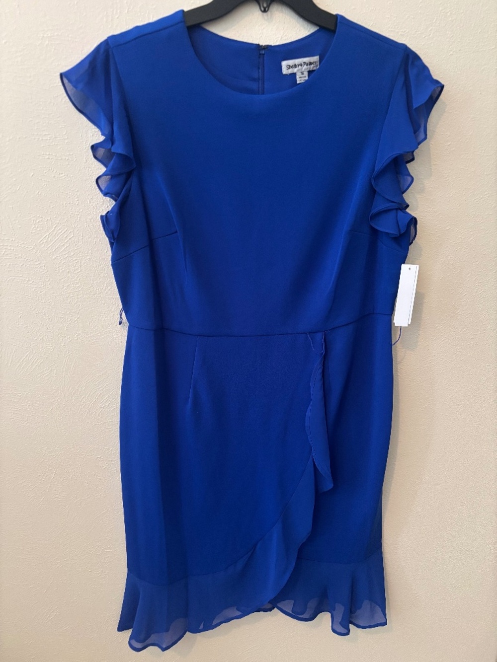 Shelby & Palmer Royal Blue Ruffle Short Sleeve Cocktail Midi Dress - Size 16